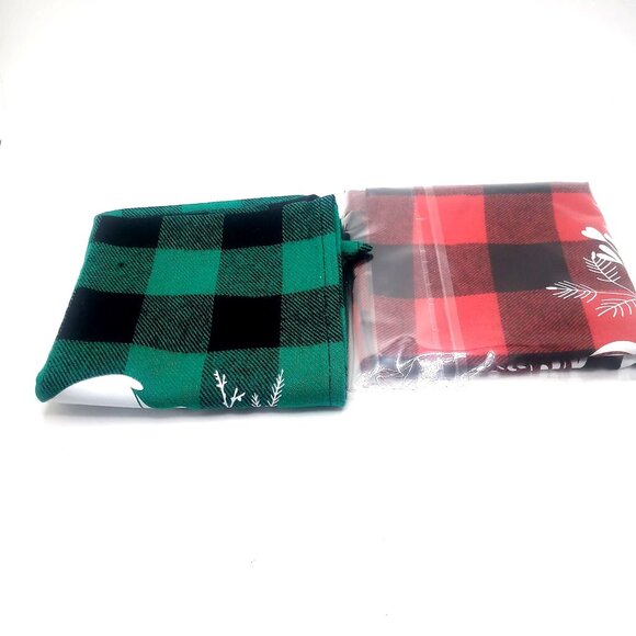 Christmas Dog Cat Plaid Bandanas 2 Pack Green Black Deer Floral Red Bird Scarfs - Picture 4 of 8